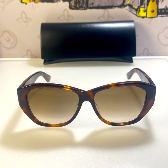 💯 - NWT SAINT LAURENT YSL SLM8/F 003 Havana Brown Gold Logo 56 mm Women's Su… - Picture 6 of 12